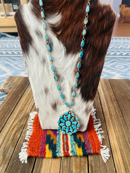 Handcrafted Turquoise & Sterling Silver Cluster Necklace by Jacqueline Silver