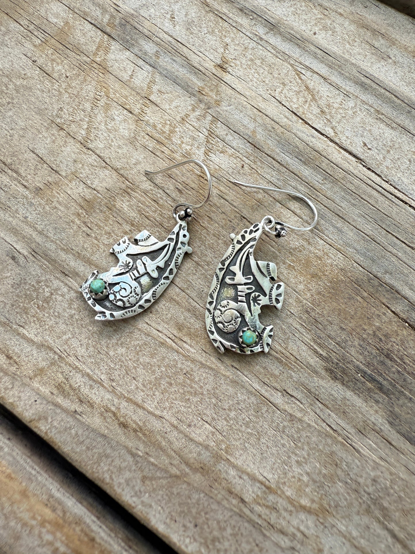 Handmade Turquoise and Sterling Silver Bear Dangles
