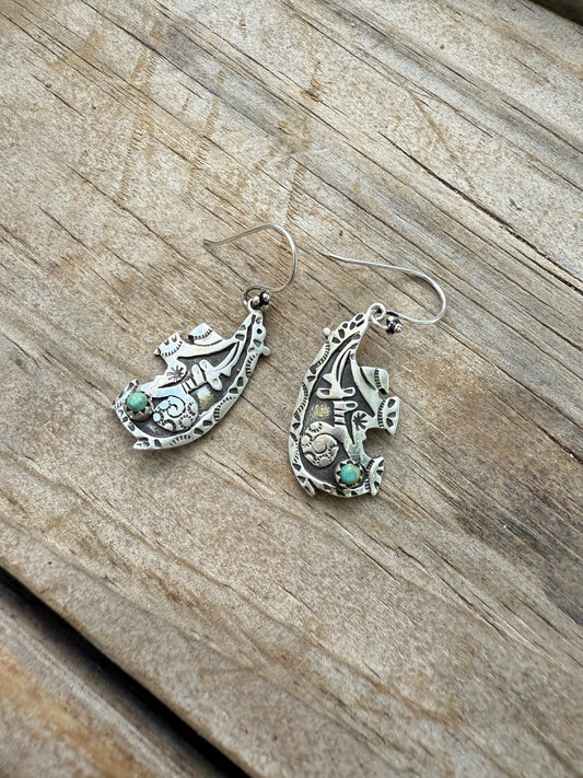 Handmade Turquoise and Sterling Silver Bear Dangles
