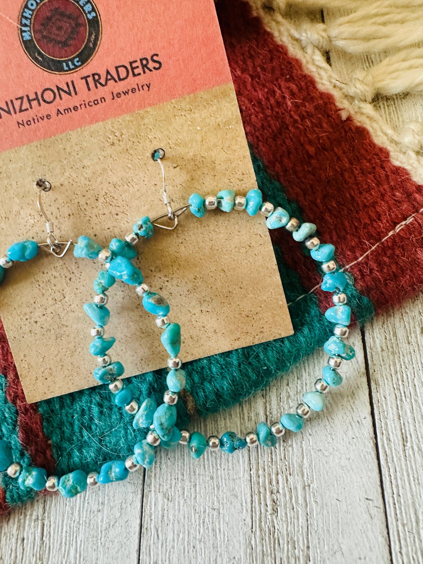 Handcrafted Turquoise & Sterling Silver Dangle Hoop Earrings Leslies Fav 🩵