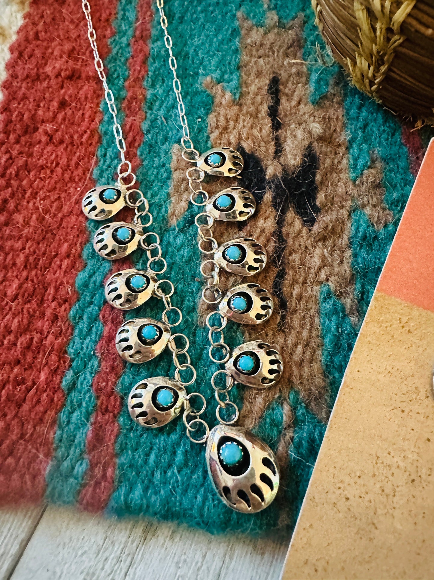 Handcrafted Sterling Silver & Turquoise Bear Paw Necklace & Earring Set