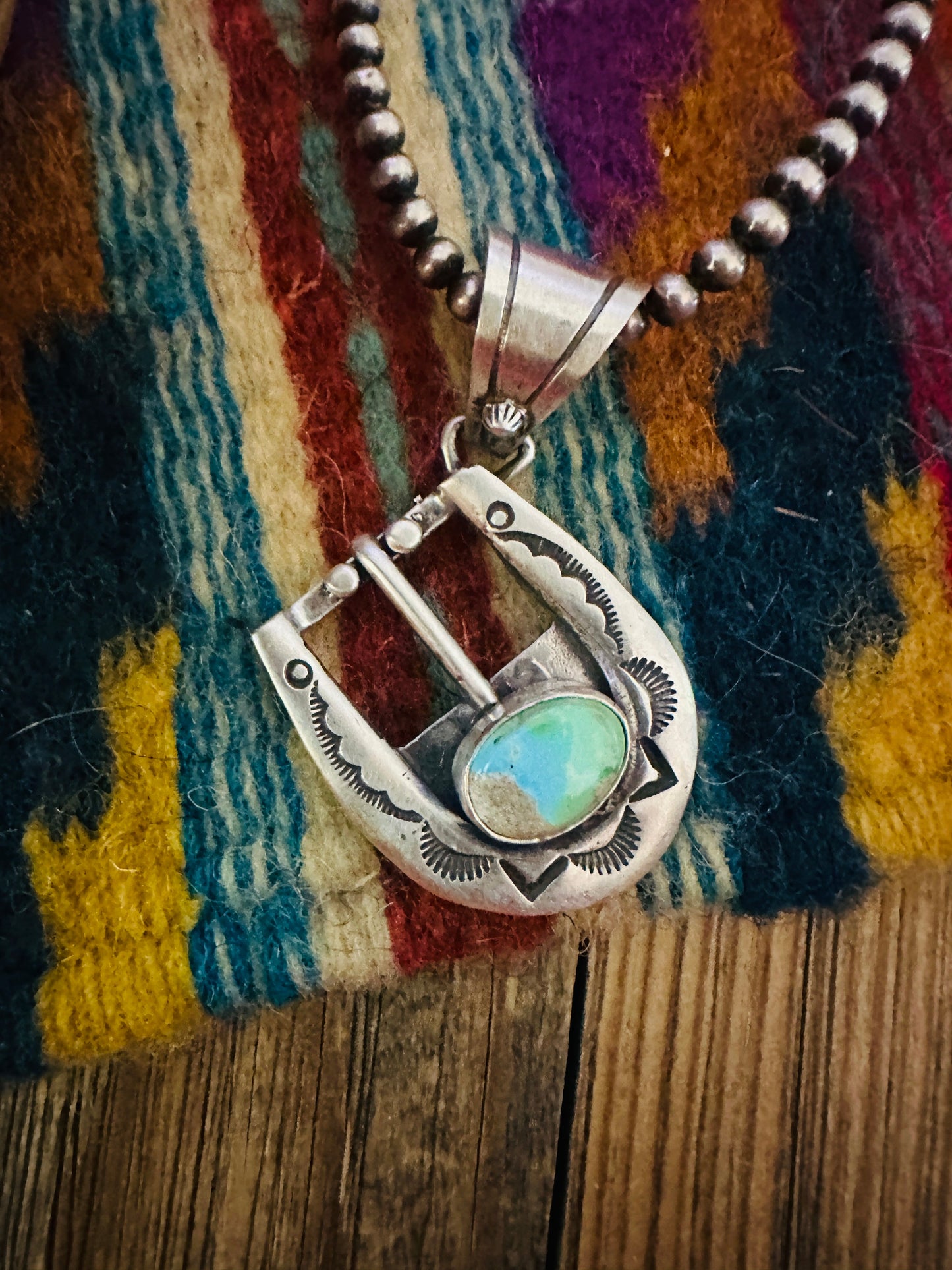 Handcrafted Sterling Silver & Turquoise Belt Buckle Pendant