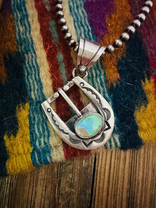 Handcrafted Sterling Silver & Turquoise Belt Buckle Pendant