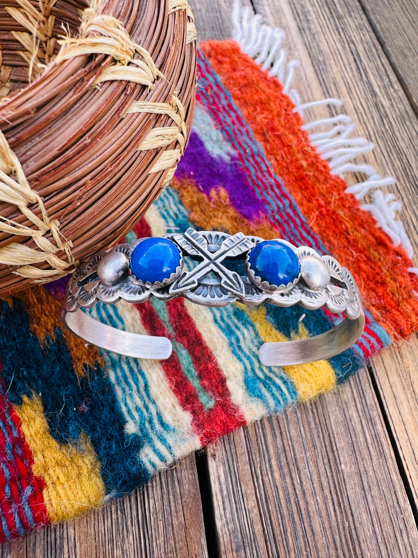 Handcrafted Sterling Silver and Lapis Arrow Cuff Bracelet