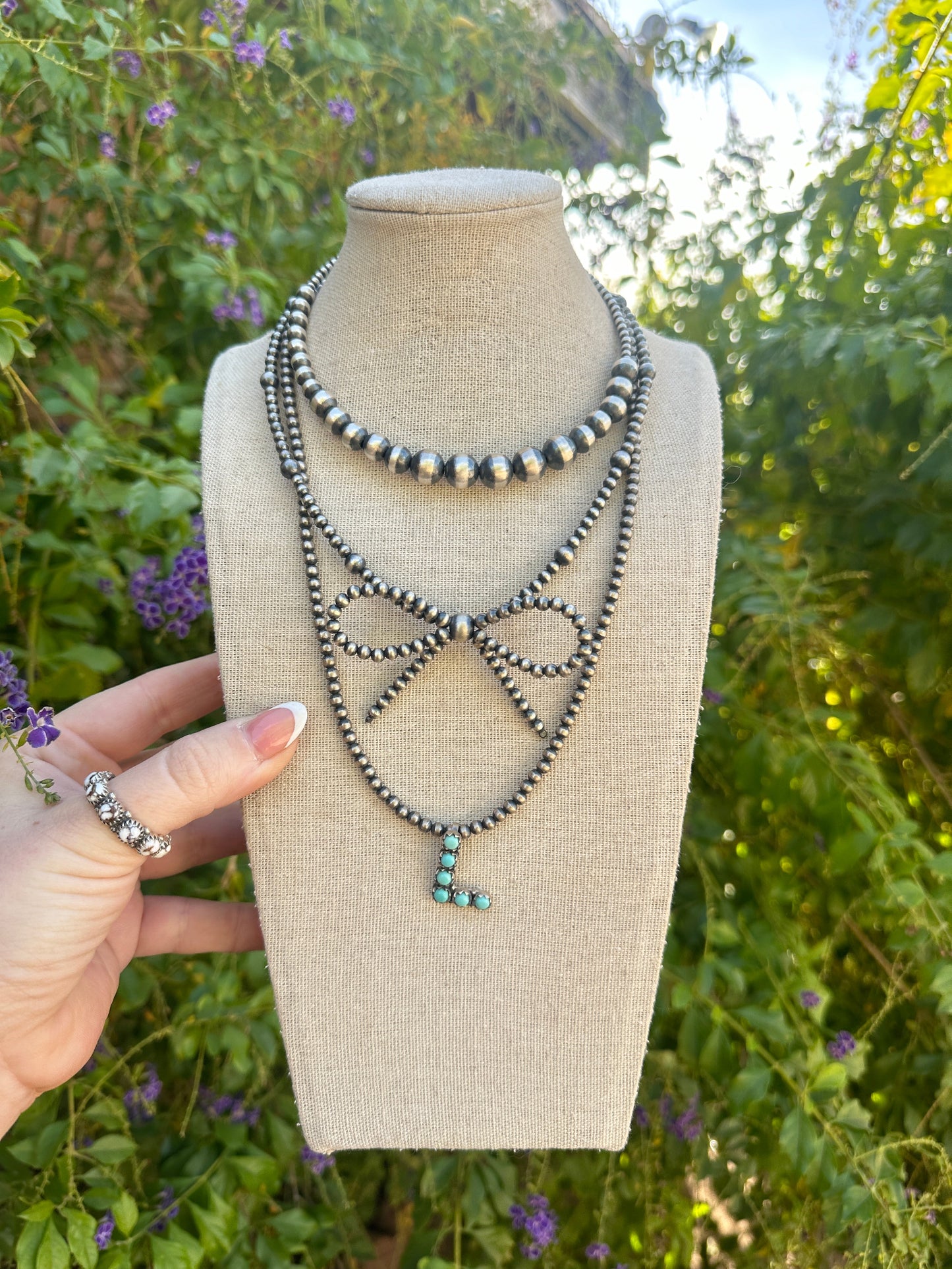 Handmade Sterling Silver Handcrafted Pearl Style Beaded  Bow Tie Necklace 16-18 inches