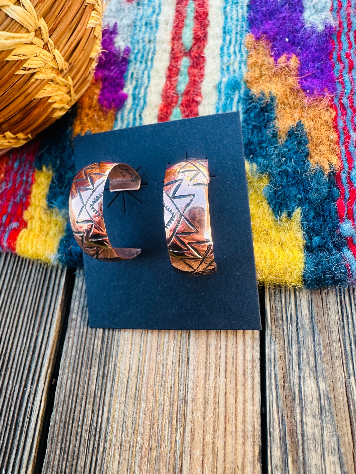 Hand Stamped Copper Hoop Earrings