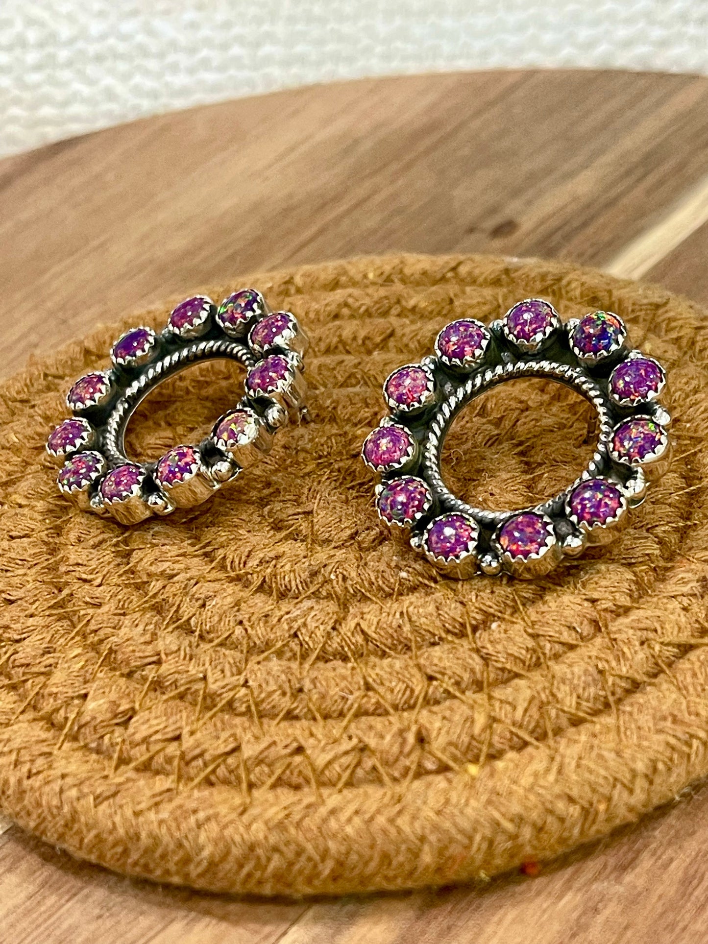 Gorgeous Handmade Sterling Silver & Pink Fire Opal Post Earrings