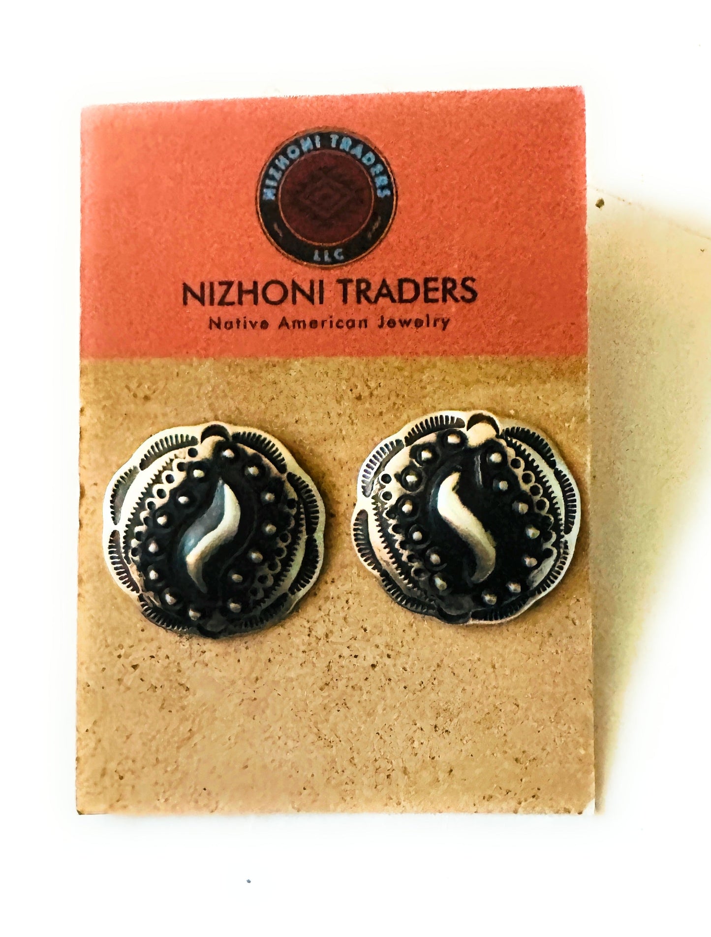 Navajo Hand Stamped Sterling Silver Concho Post Earrings