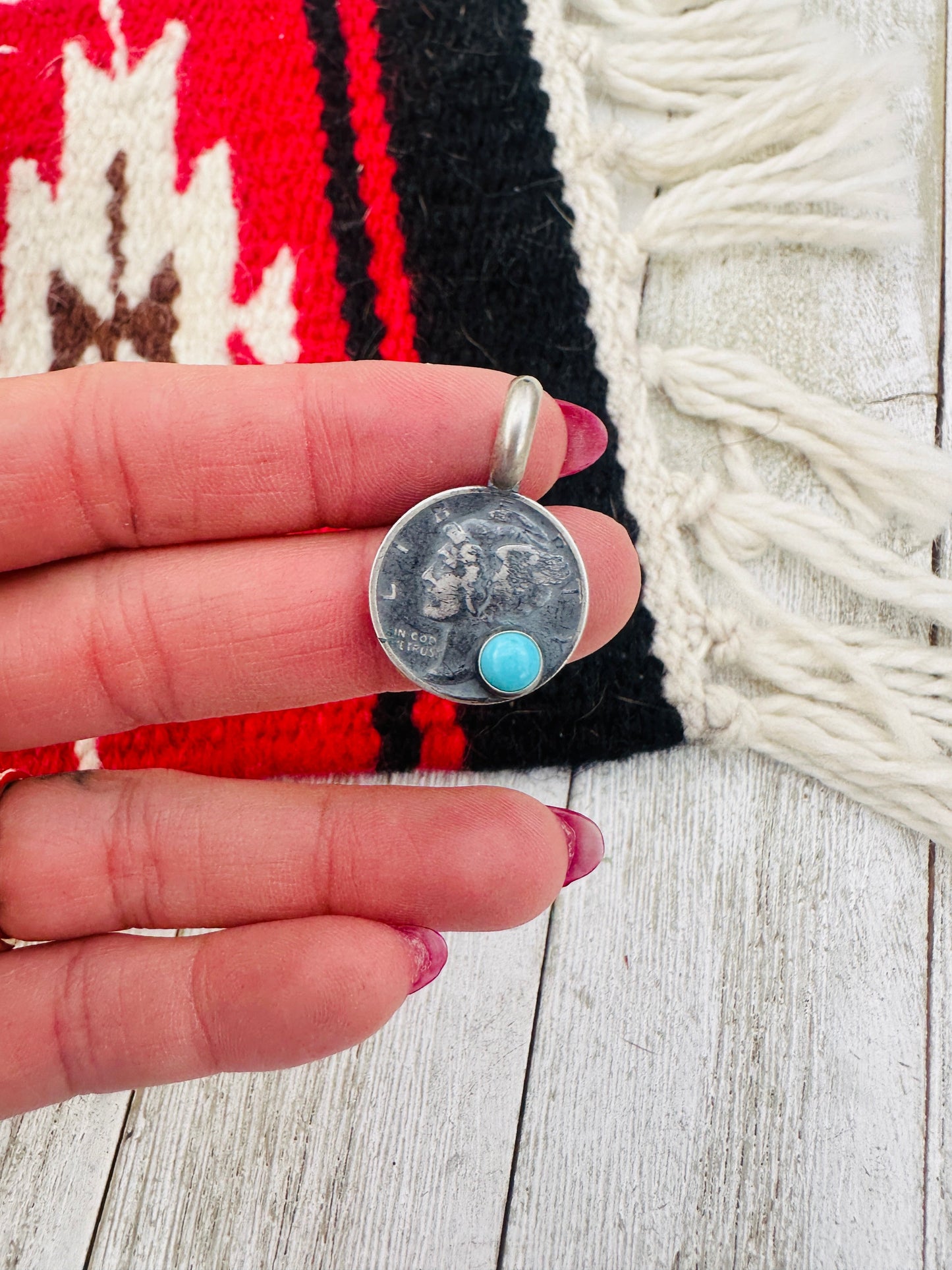 Handcrafted Sterling Silver & Turquoise Liberty Dime Pendant