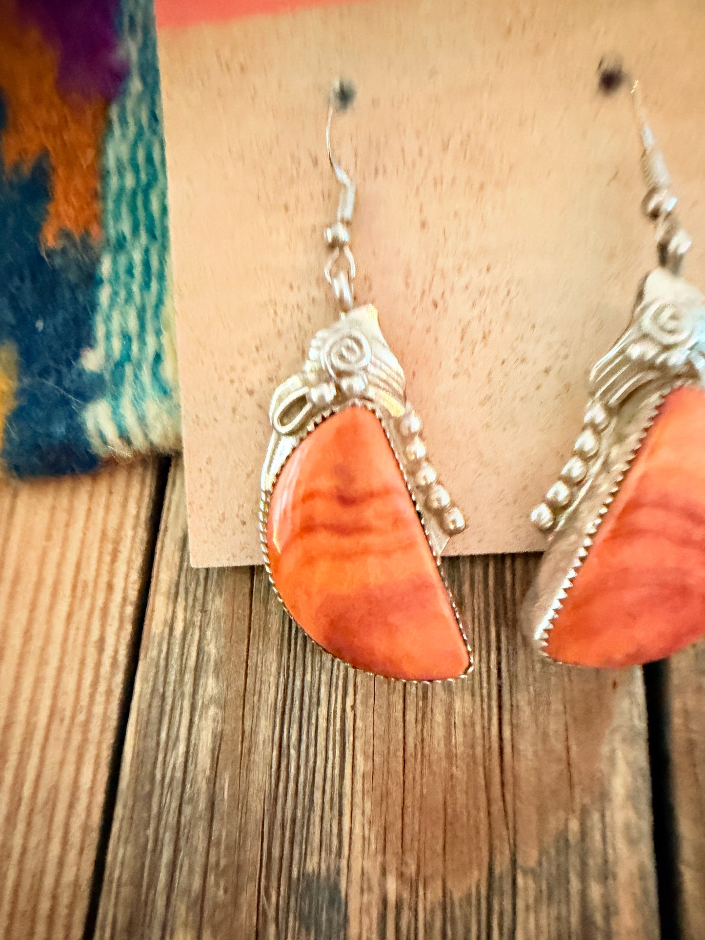 Handcrafted Old Pawn Orange Spiny Oyster & Sterling Silver Dangle Earrings