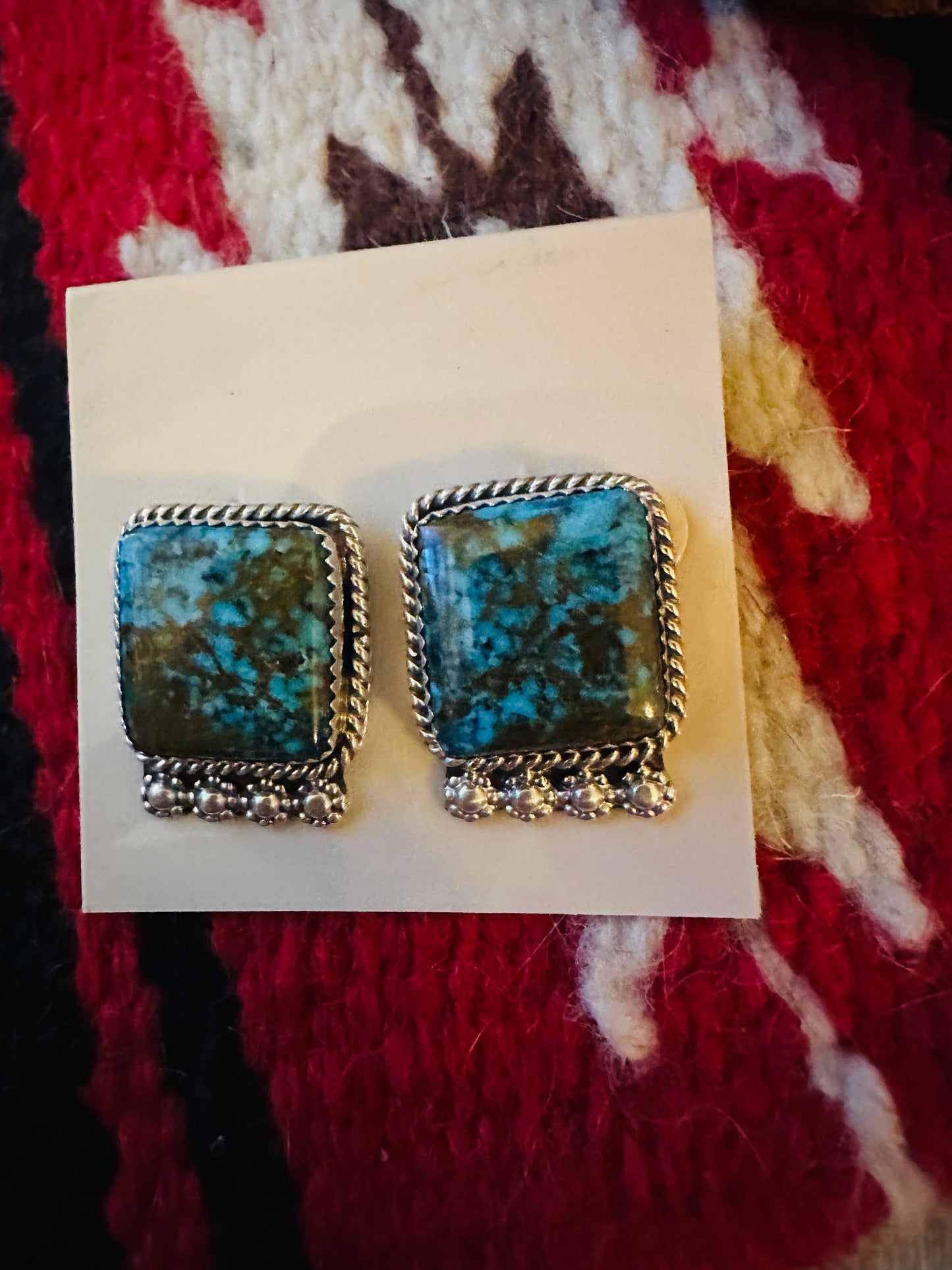 Handcrafted Kingman Web Turquoise & Sterling Silver Post Earrings