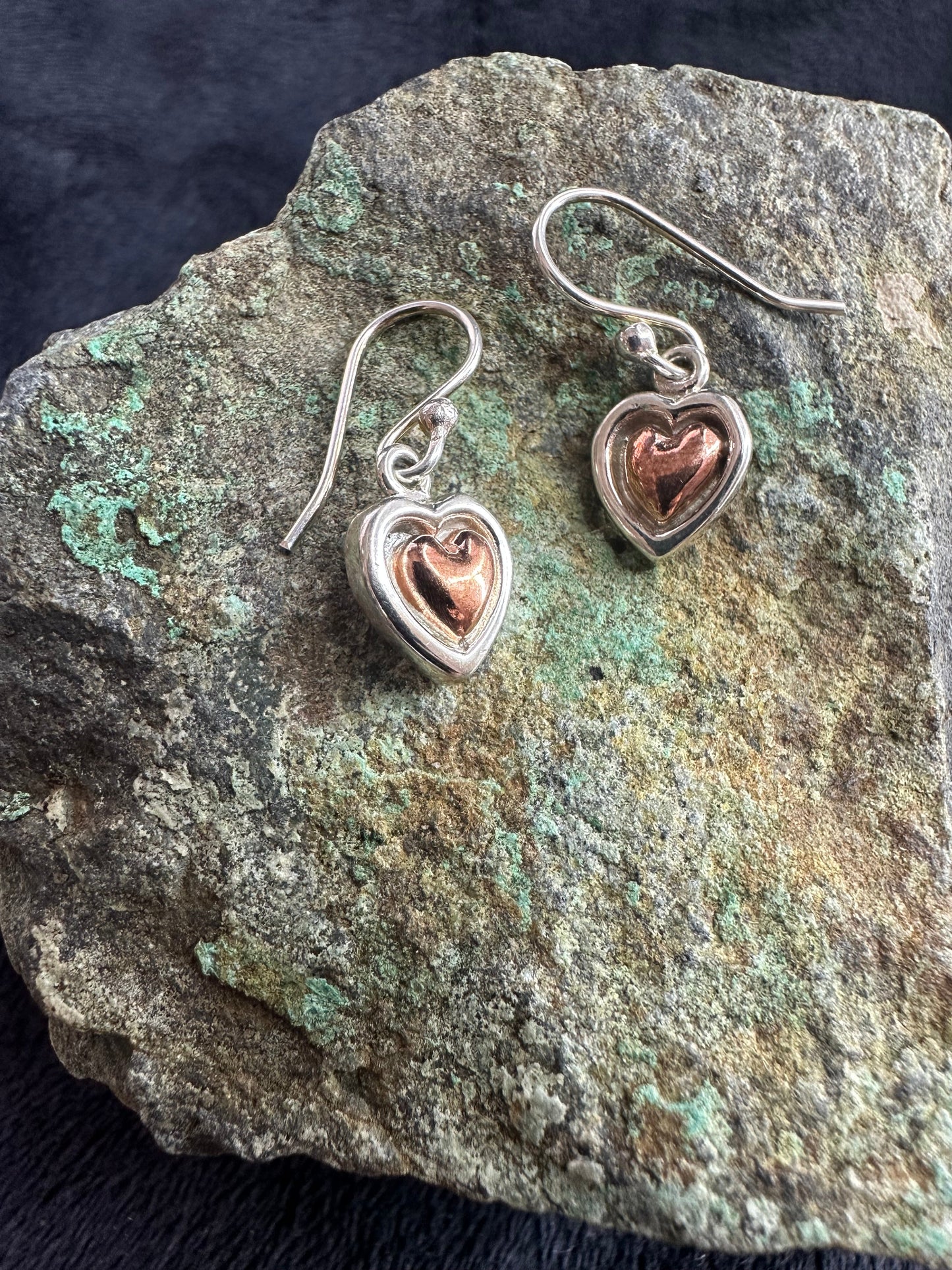 Copper & Sterling Silver Heart Earrings