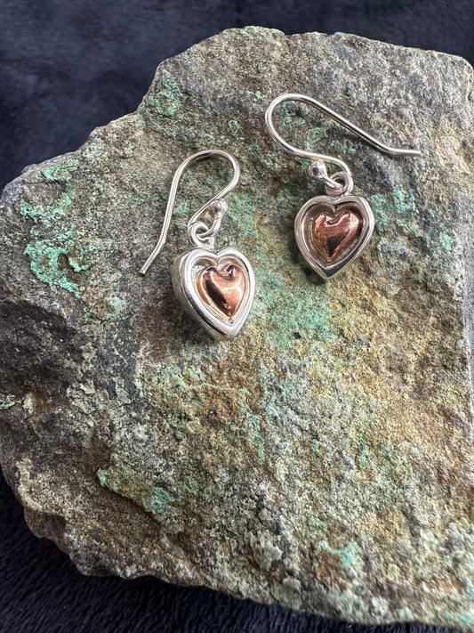 Copper & Sterling Silver Heart Earrings