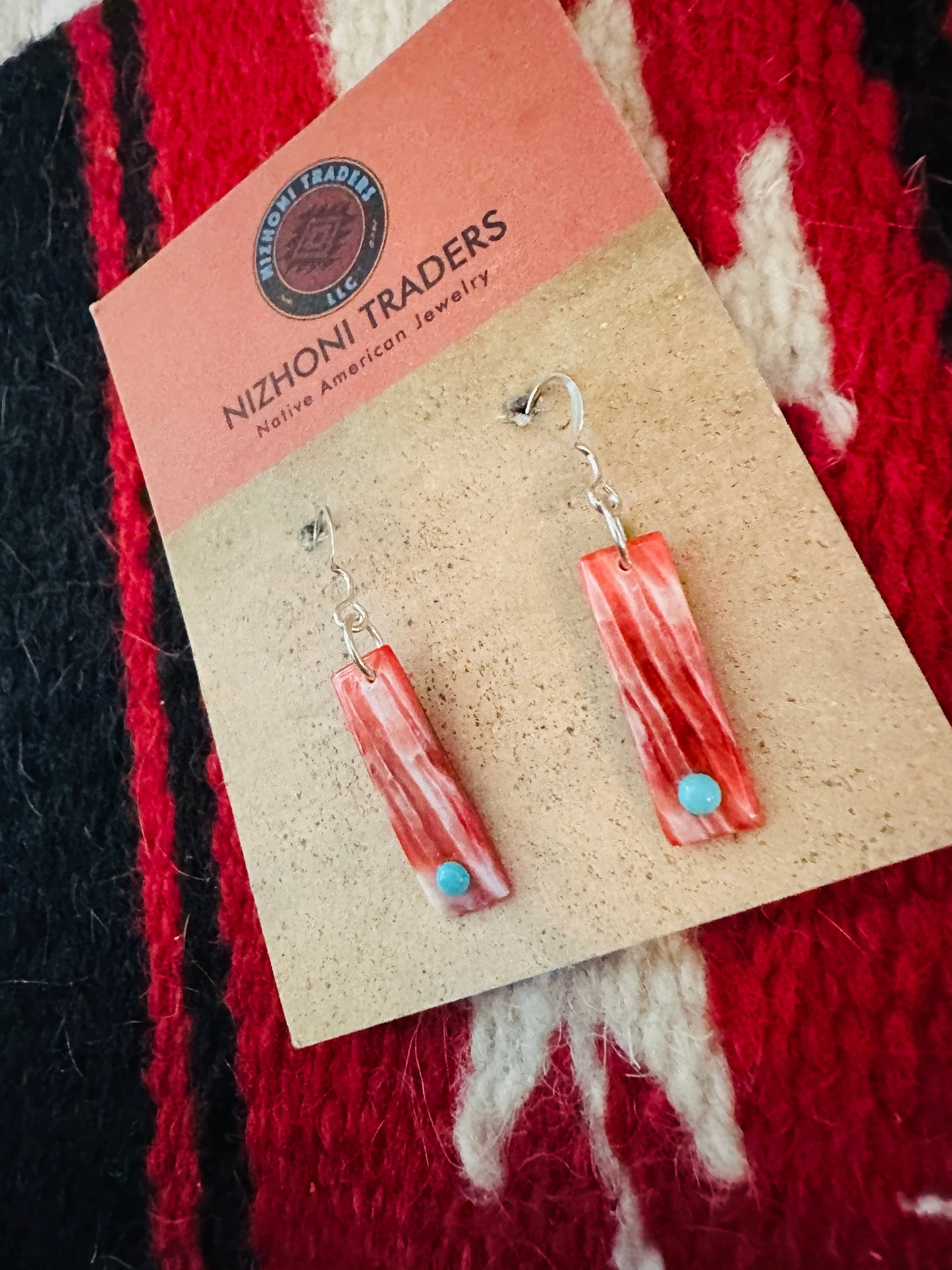 Orange Spiny & Turquoise Slab Dangle Earrings