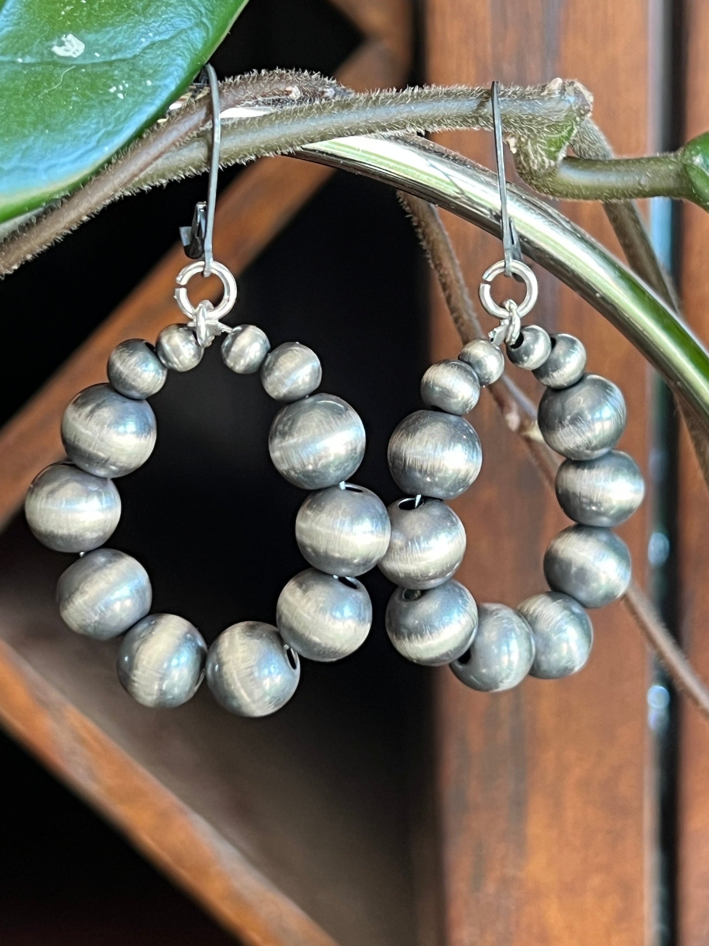 Handcrafted Sterling Silver Beaded Hoop Dangle Earrings, Leverbacks