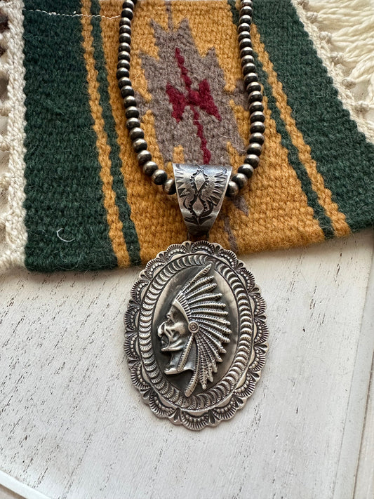 Beautiful Handcrafted Sterling Silver Chief Pendant Signed