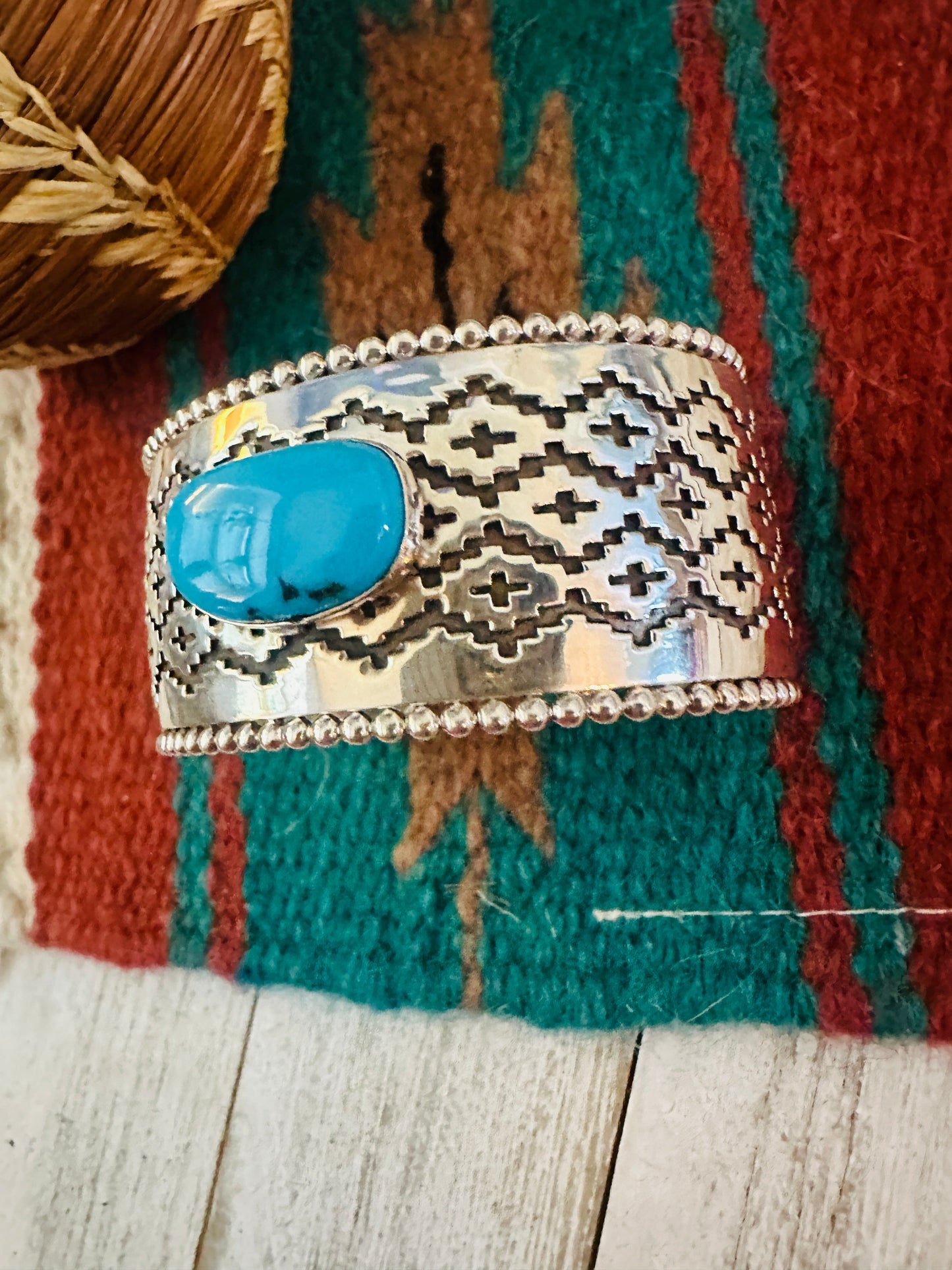 Handcrafted Sterling Silver & Kingman Turquoise Cuff Bracelet