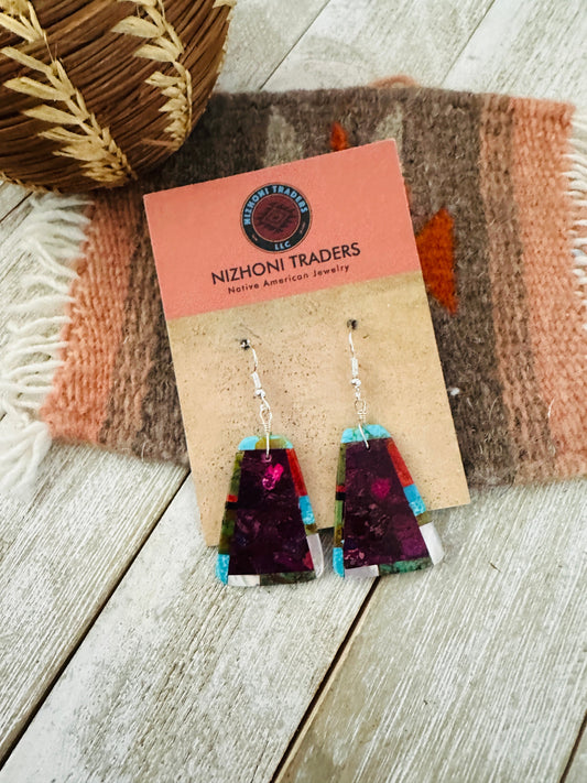 Handcrafted Multi Stone Inlay Dangle Earrings