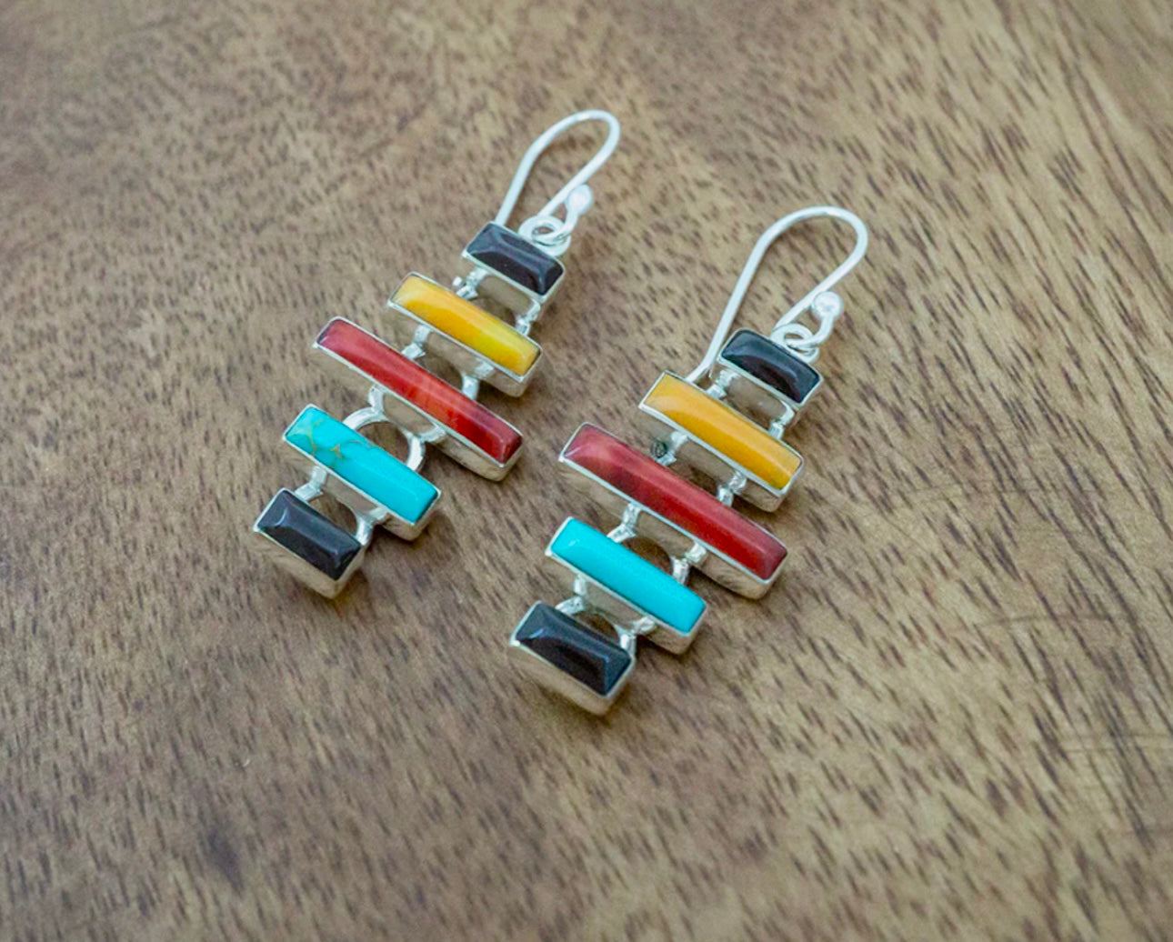 Multistone Stacked Bars Earrings