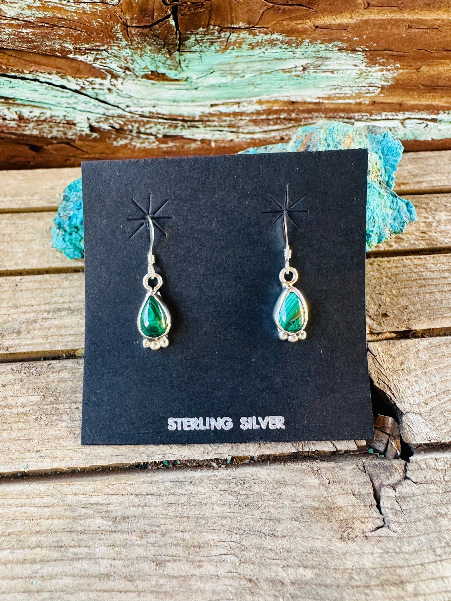 Handcrafted Malachite & Sterling Silver Dangle Earrings by Ella Peter