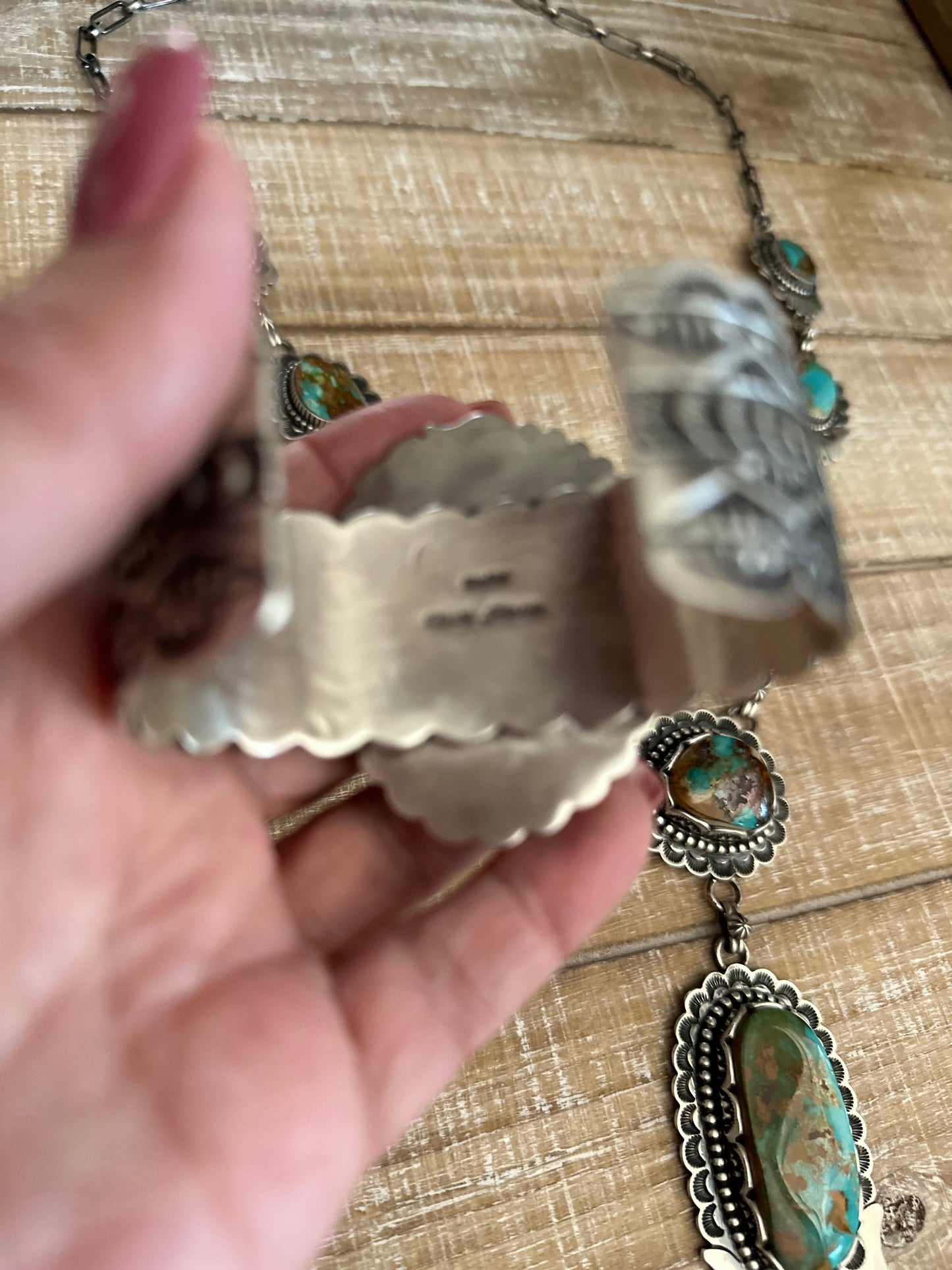 Charles Johnson Handcrafted Royston Turquoise & Sterling Silver Necklace, Bracelet and Ring Set Signed