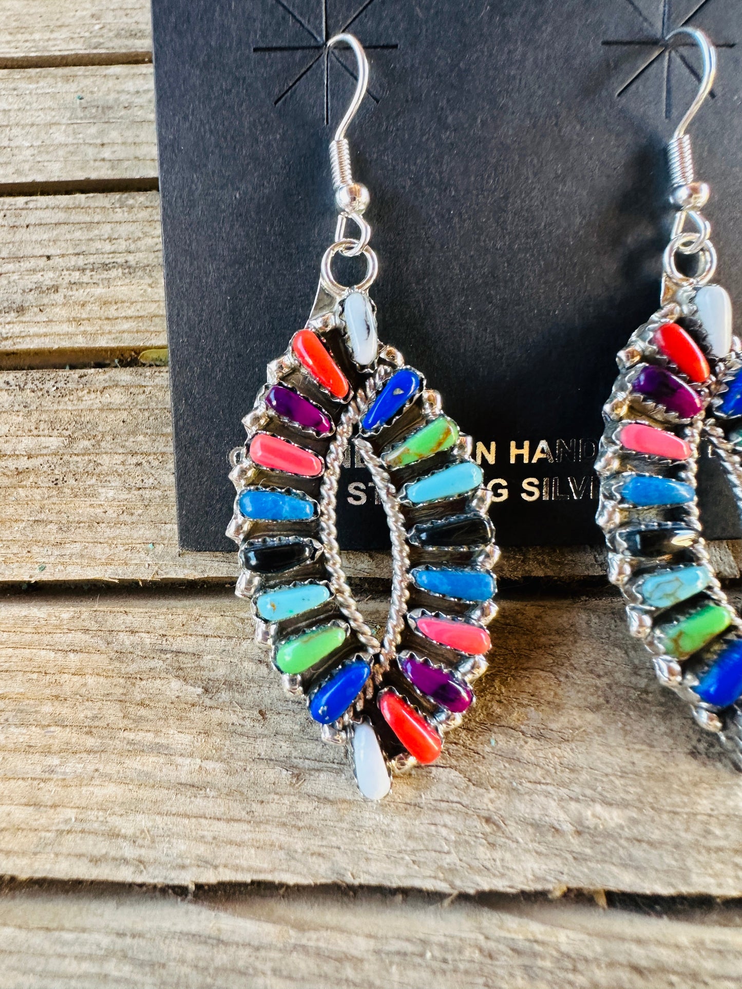 Handcrafted Multi Stone & Sterling Silver Cluster Dangle Earrings