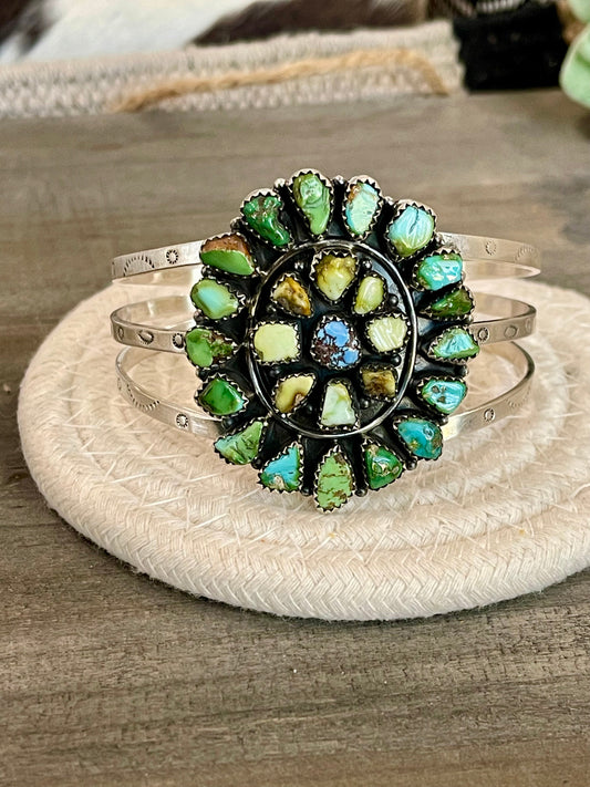 Beautiful Handmade Sterling Silver, Turquoise Multi Stone Cuff