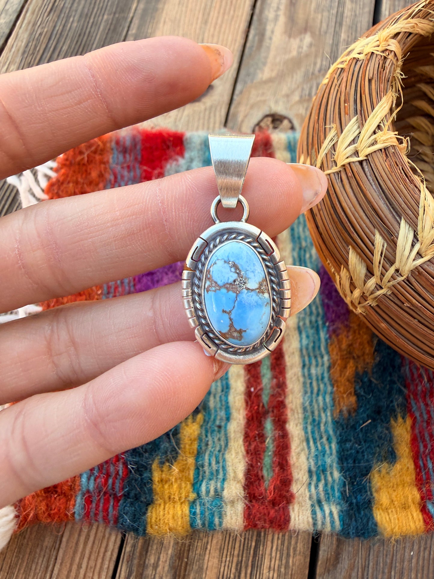 Handcrafted Sterling Silver & Golden Hills Turquoise Pendant by David Skeets