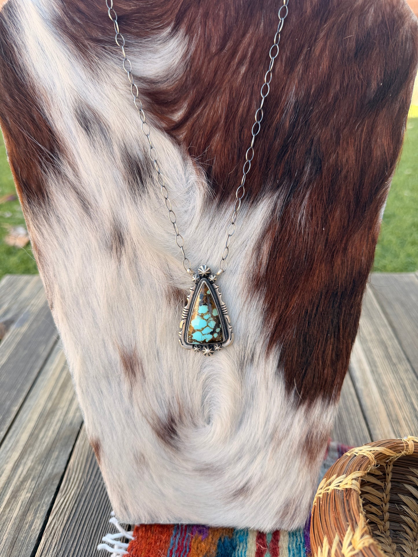 Handcrafted Number 8 Turquoise & Sterling Silver Necklace by Daniel Benally