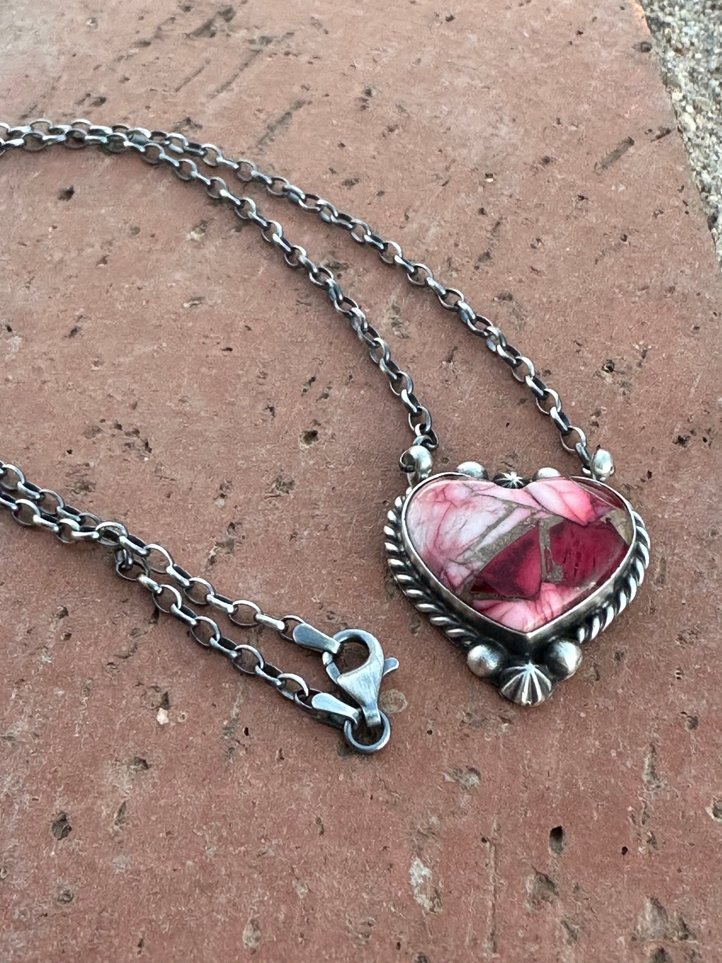 Handcrafted Rose Dahlia & Sterling Silver Heart Necklace