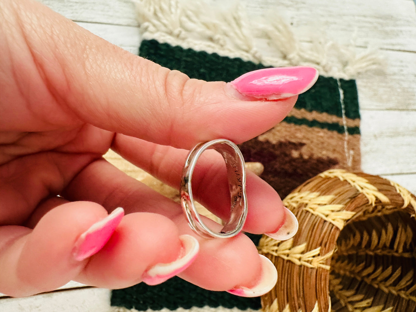 Handcrafted Sterling Silver & Pink Opal Inlay Band Ring
