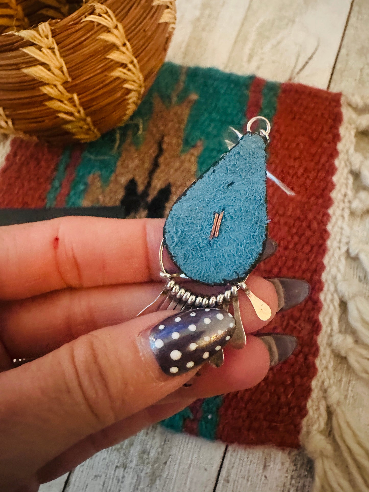 Handcrafted Turquoise & Sterling Silver Leather Chandelier Dangle Earrings