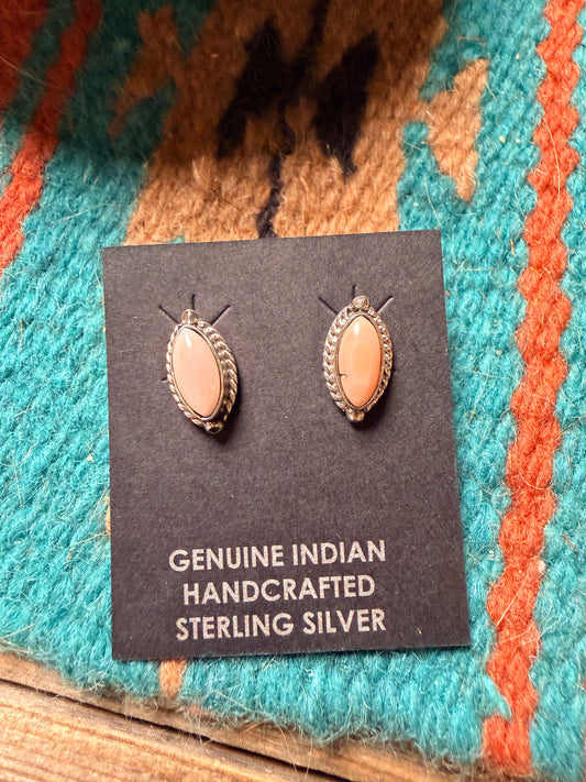 Handcrafted Queen Pink Conch Shell & Sterling Silver Stud Earrings
