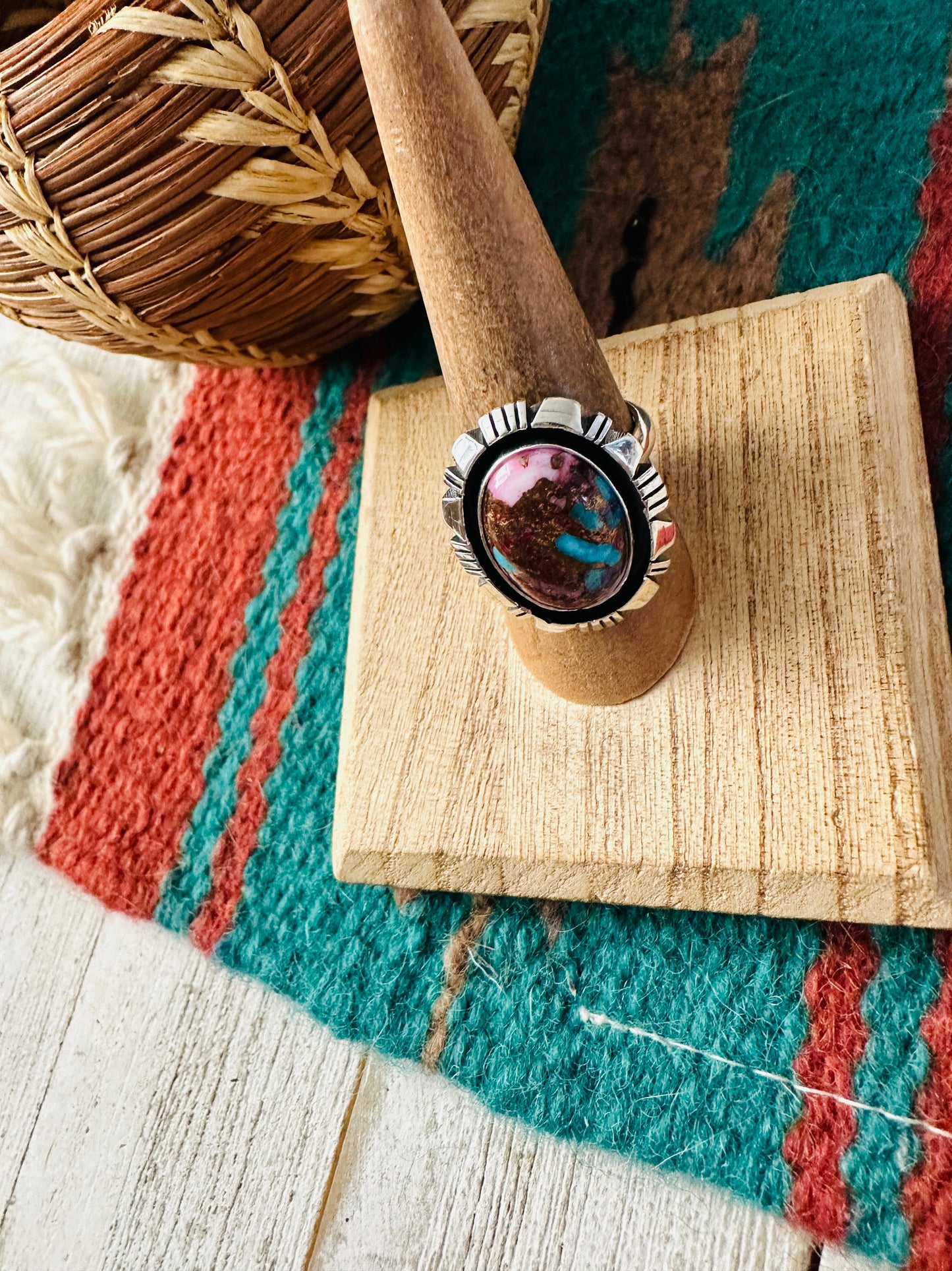 Handcrafted Sterling Silver & Pink Dream Mojave Adjustable Ring