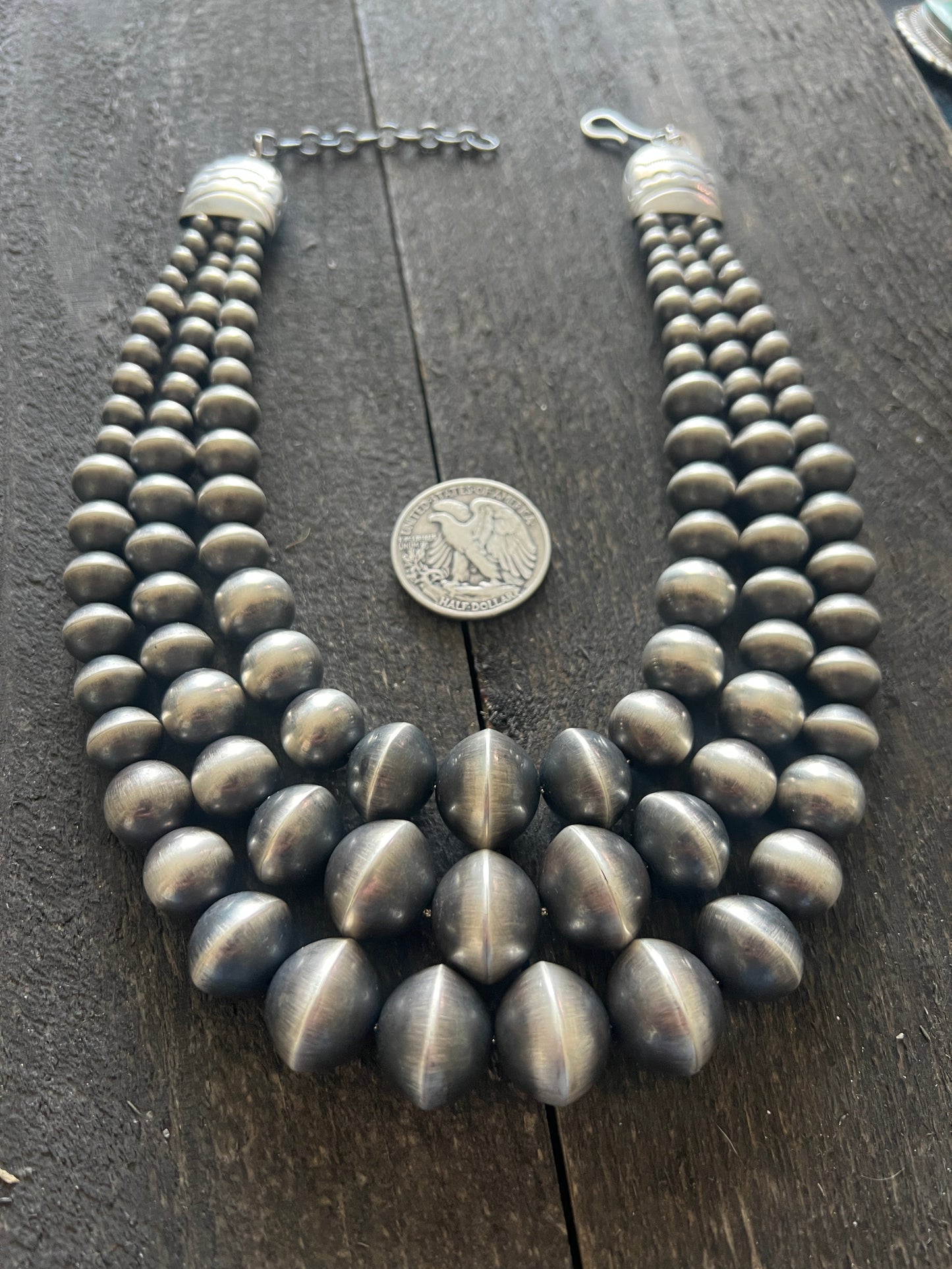 Handcrafted Sterling Silver Triple Strand Bead Statement Necklace by Rose Martin