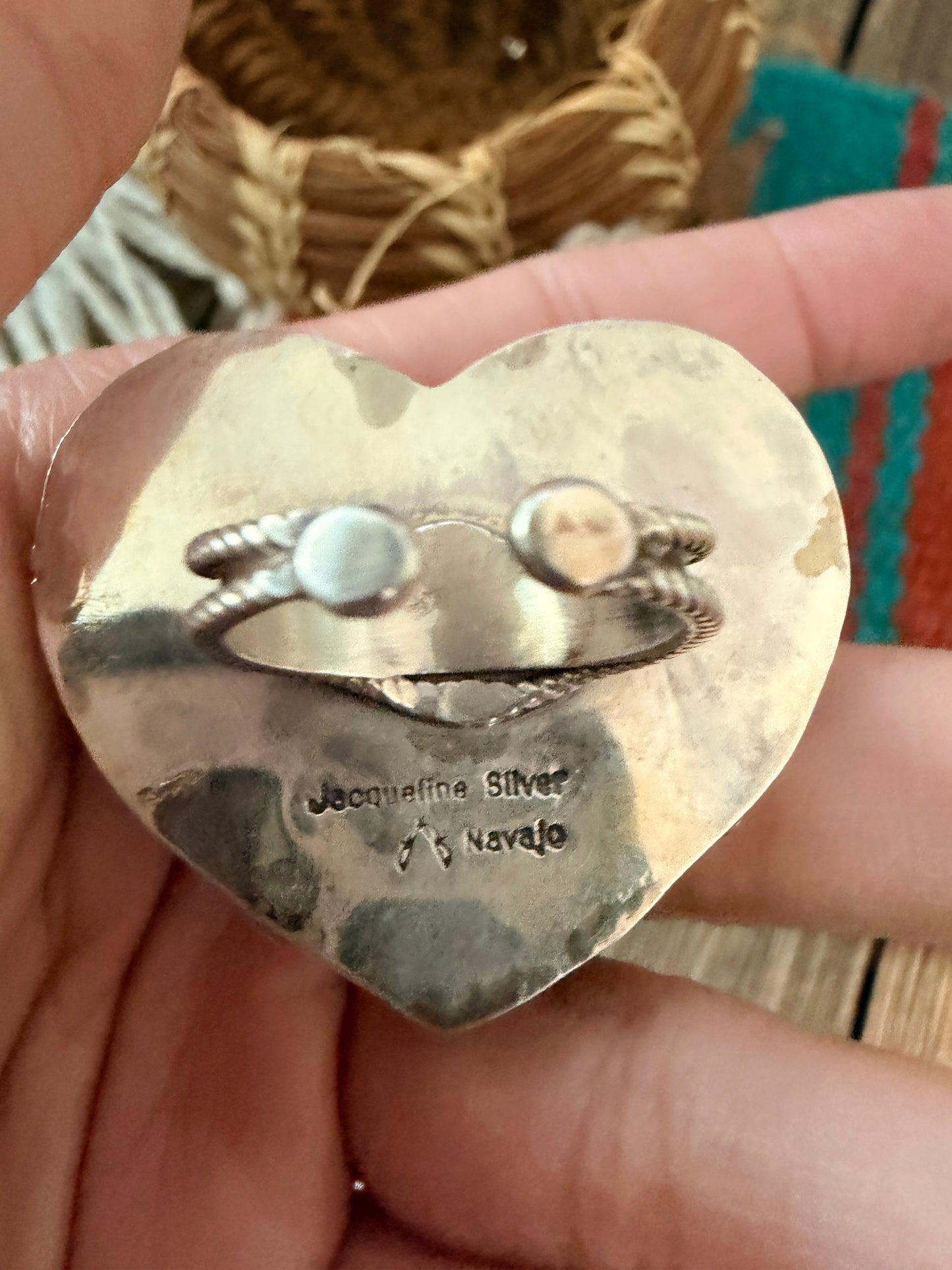 Handcrafted Spiny Oyster, Mother of Pearl & Sterling Silver Adjustable Heart Ring by Jacqueline Silver
