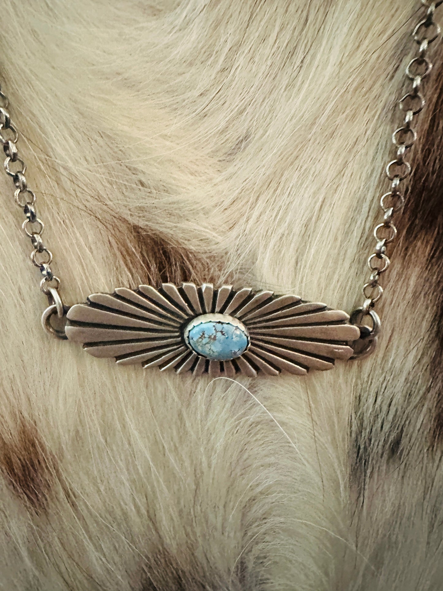 Handcrafted Golden Hills Turquoise & Sterling Silver Necklace by Leroy James