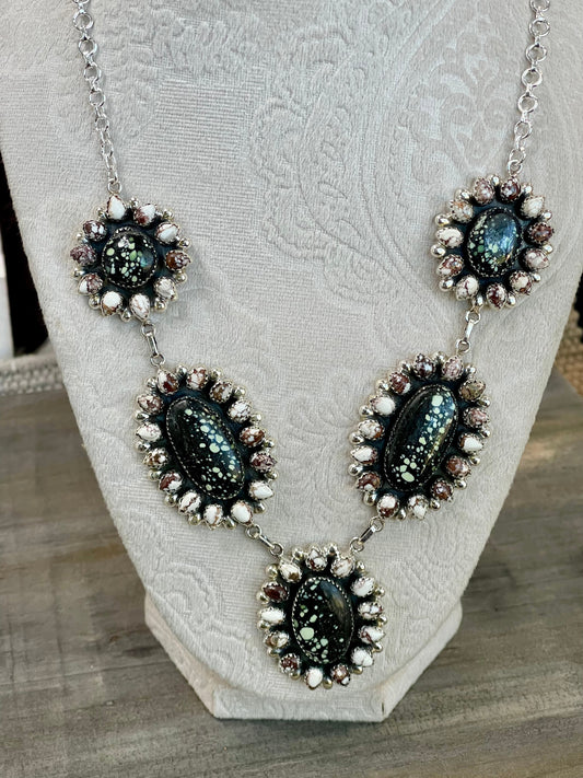 Handmade Sterling Silver , New Lander & Wild Horse Necklace Signed Nizhoni