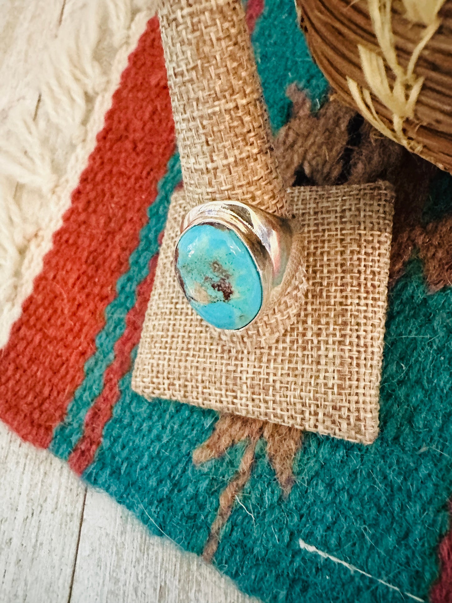 Handcrafted Turquoise & Sterling Silver Cigar Band Ring Size 11.5