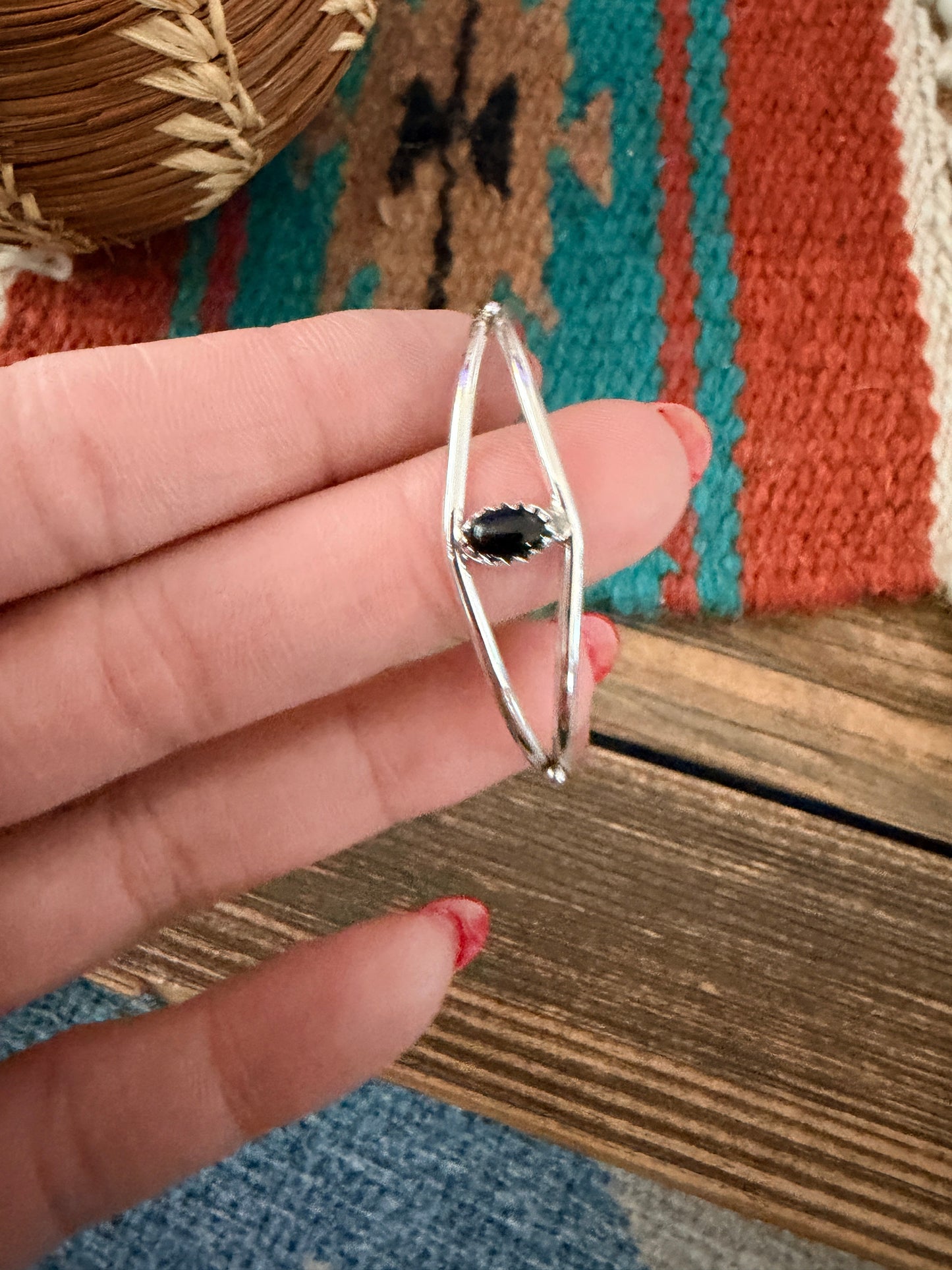 Handcrafted Onyx & Sterling Silver Baby Cuff Bracelet