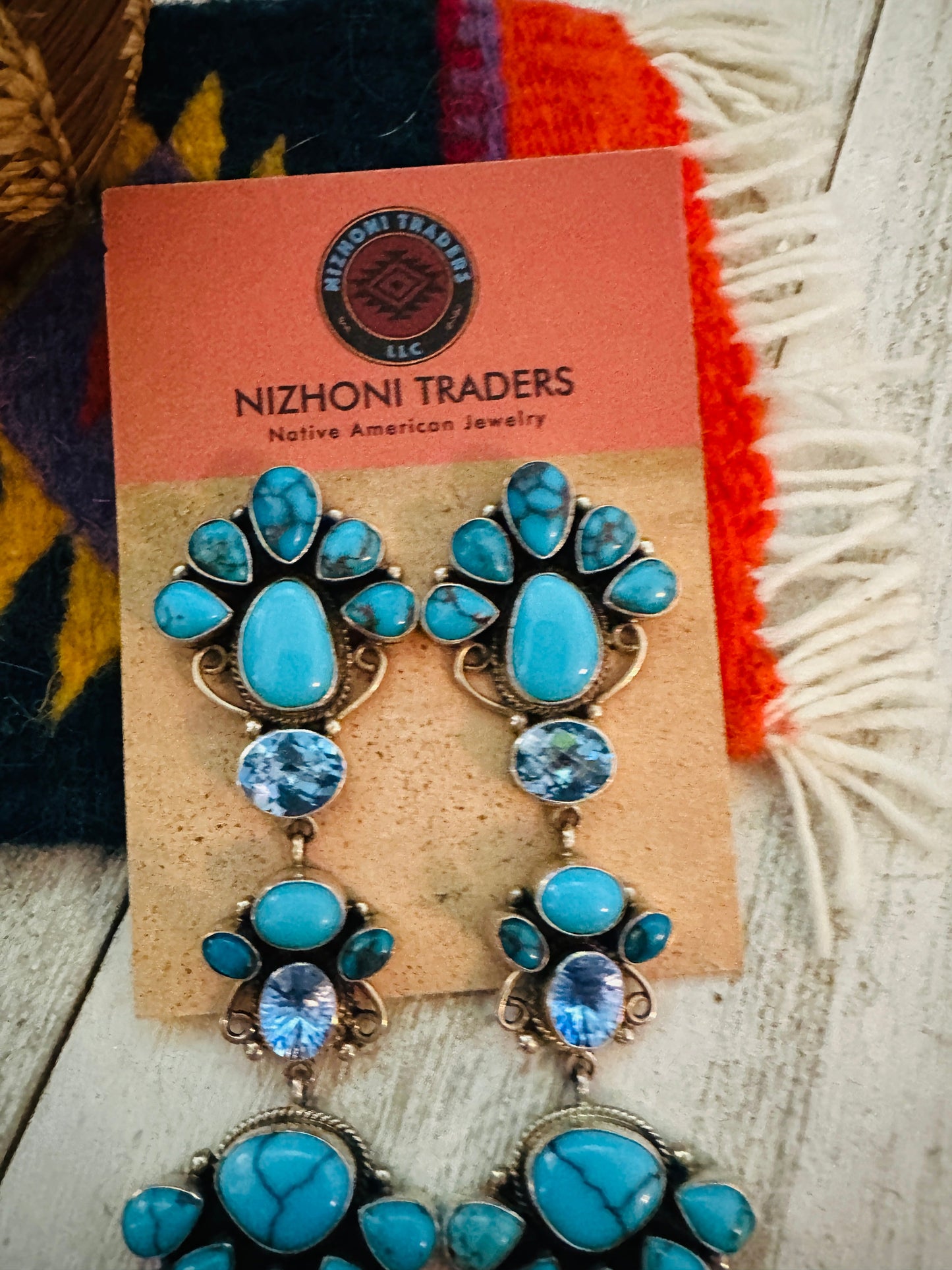 Handcrafted Turquoise, Topaz & Sterling Silver Chandelier Dangle Earrings