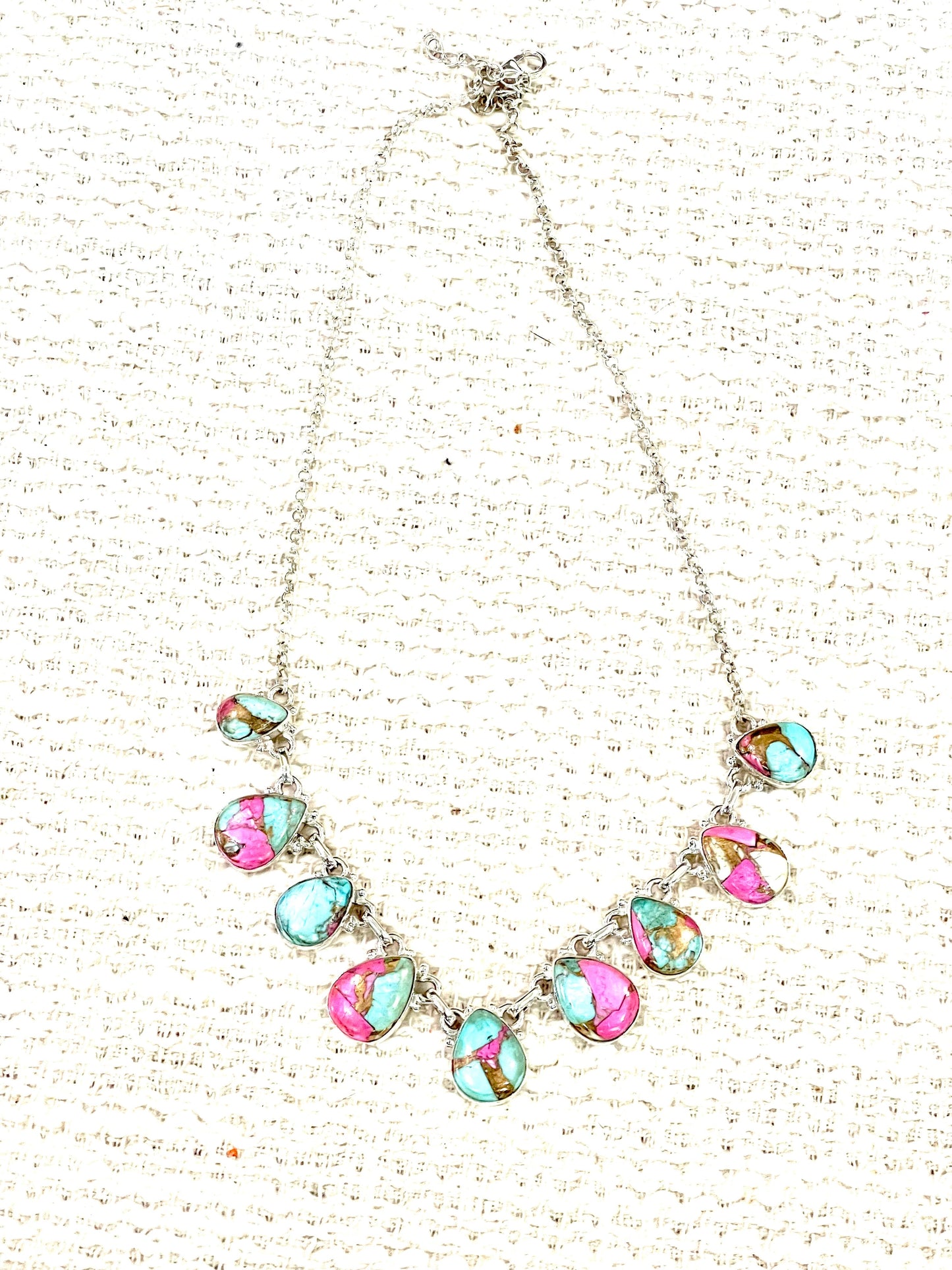 Handmade Sterling Silver Cotton Candy Turquoise Necklace with Signed Nizhoni