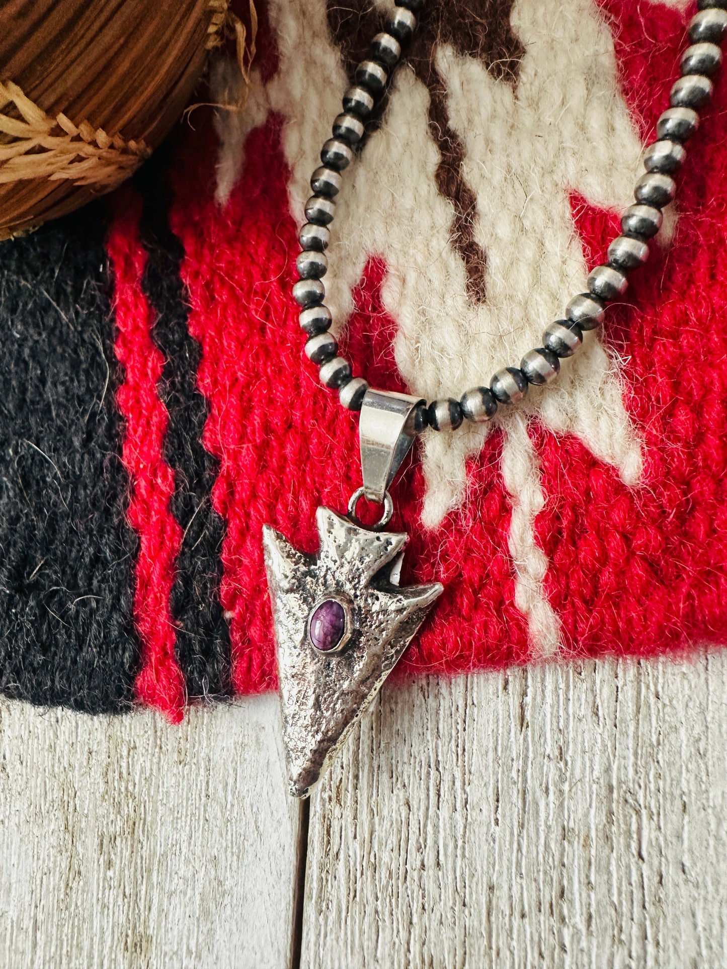 Handcrafted Sterling Silver and Purple Spiny Arrowhead Pendant by Charles Johnson