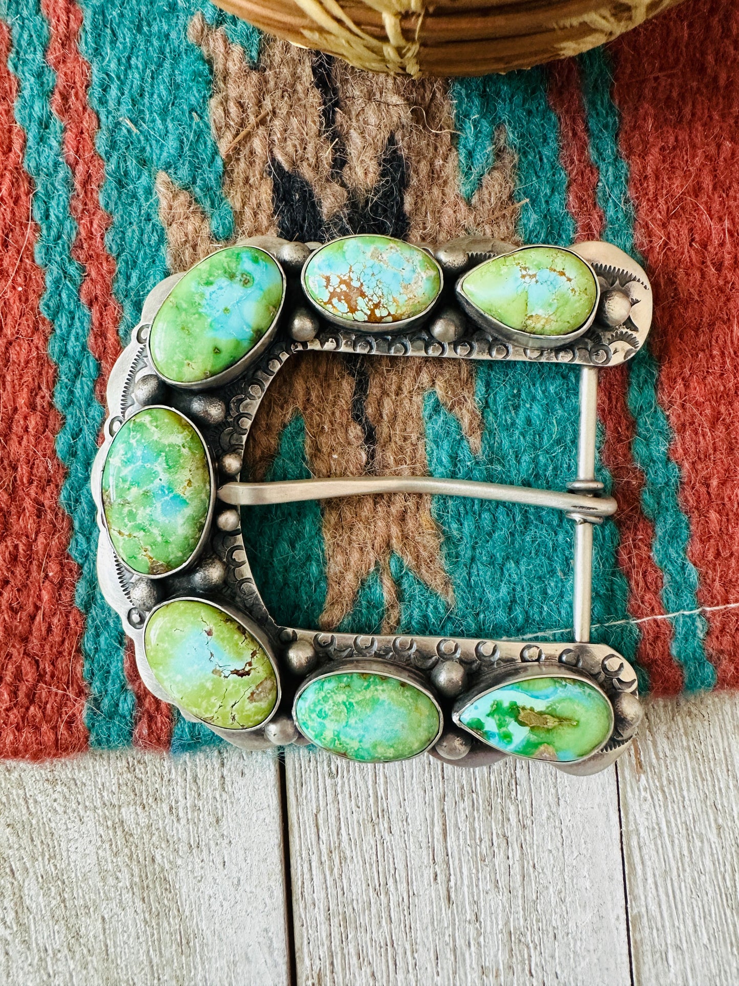 Handcrafted Sonoran Mountain Turquoise & Sterling Silver Belt Buckle by Russell Sam