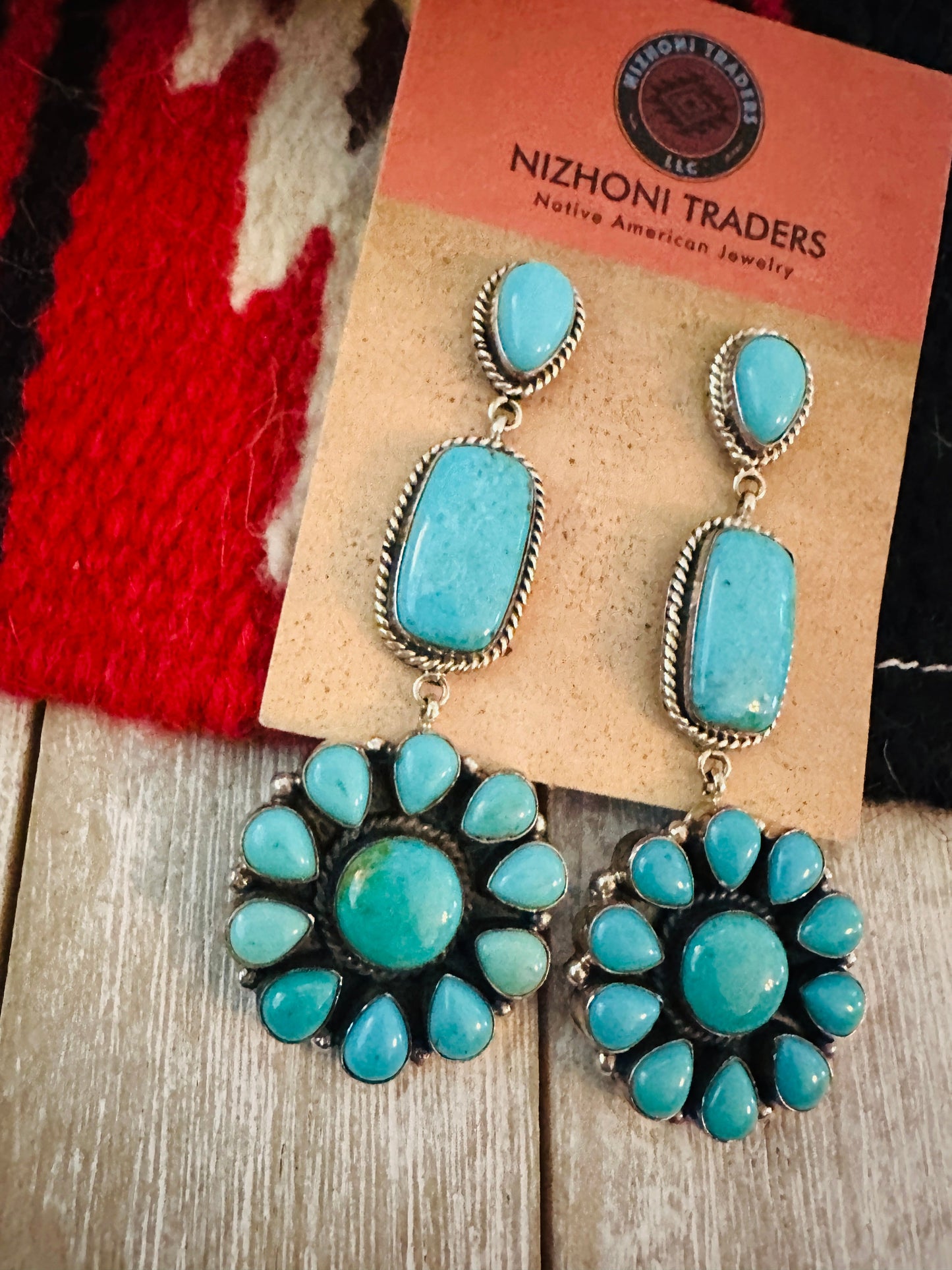 Handcrafted Sterling Silver & Turquoise Cluster Dangle Earrings