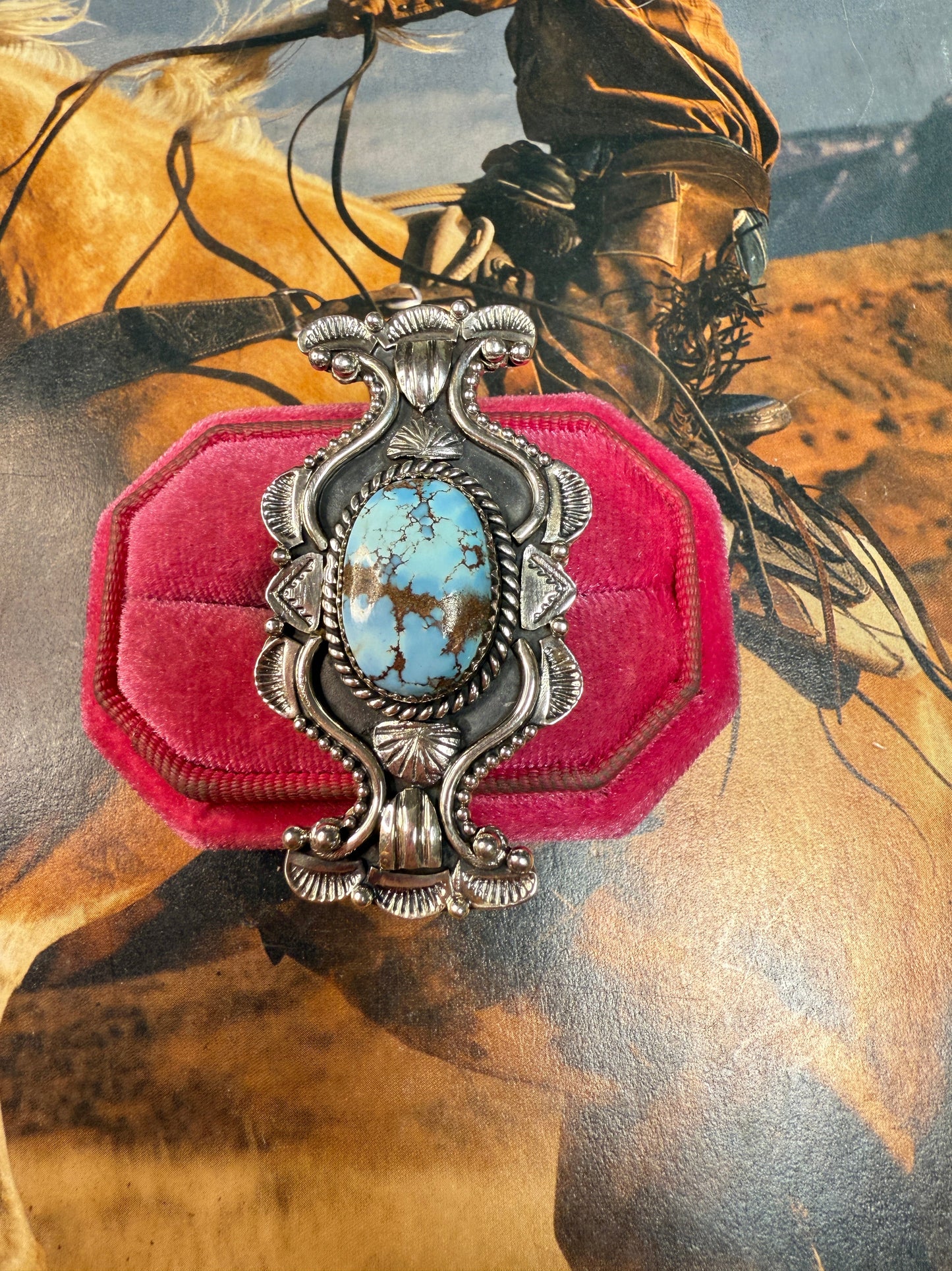 Handmade Sterling Silver Golden Hills Turquoise Adjustable Ring Signed Nizhoni