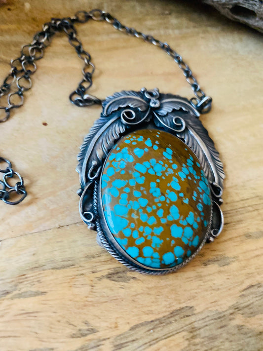 Handcrafted Sterling Silver & Number 8 Turquoise Necklace