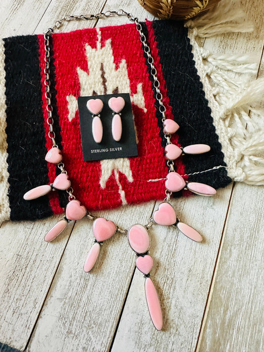 Handcrafted Queen Pink Conch & Sterling Silver Heart Necklace Set