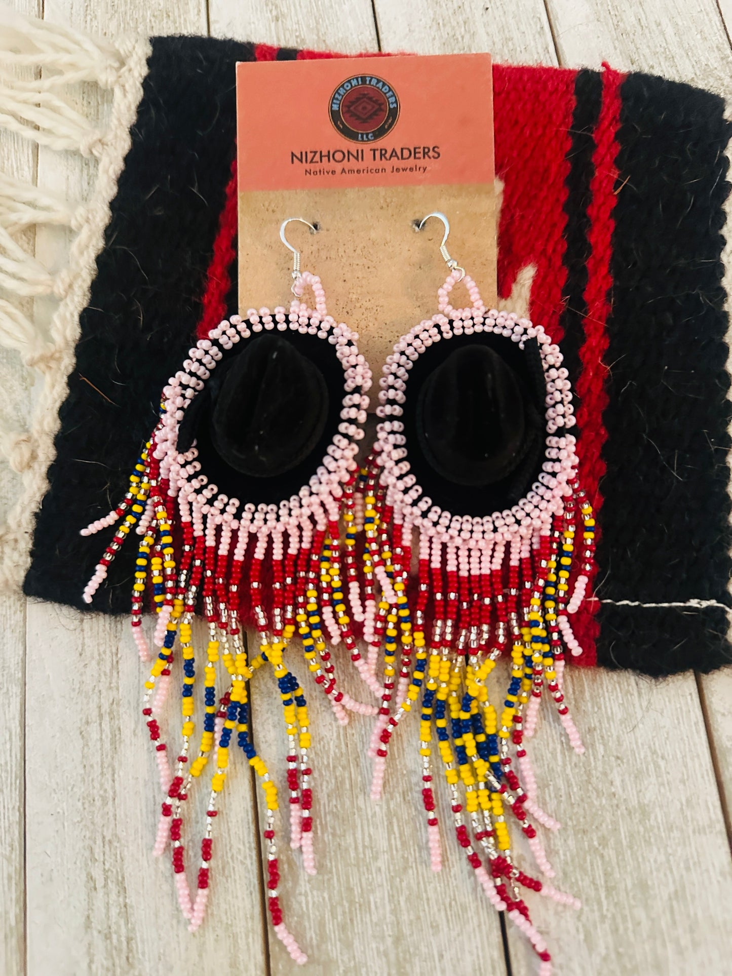 Handcrafted Beaded Cowboy Hat Dangle Earrings- pink
