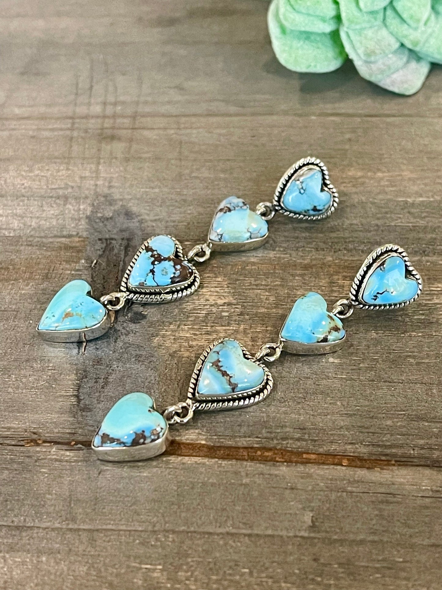 Handmade Golden Hills and Sterling Silver Dangle Heart Earrings